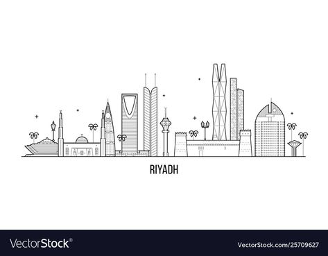 Riyadh Skyline, Saudi Arabia City, Riyadh City, City Outline, Skyline Drawing, Shop Sticker, Linkedin Background, Riyadh Saudi Arabia, City Vector