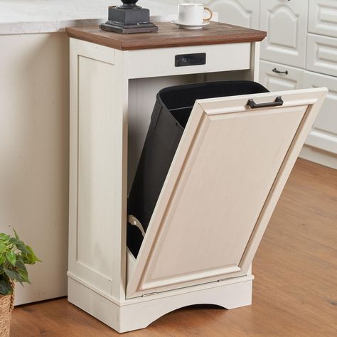 PRICES MAY VARY. Deodorization and Purification: The tilt out trash cabinet can hide the trash cans or laundry hamper well, saving space and keep the the floor clean. It is a perfect storage cabinet with large capacity. It has deodorizing functions that eliminate odors. Its unique deodorizing feature prevents odor diffusion. Sturdy and Durable: Dimensions: 20.86"L x 13.58"W x 35.43"H. This trash cabinet is made of MDF and wood, the trash can perfectly match for the 13 gallons trash can (trash ca Cute Kitchen Trash Can, Living Room Trash Can, Small Kitchen Trash Can Ideas, Dog Food Storage Cabinet, Hidden Kitchen Trash, Trash Can Hideaway, Trash Can Storage Kitchen, Wood Trash Can Holder, Hidden Laundry Hamper