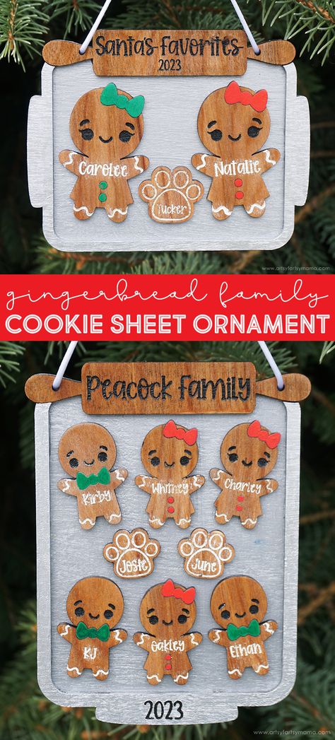 Gingerbread Family Cookie Sheet Ornament #xtool #xtoolm1 #ornament #diyornament #woodcrafts #lasercutter #lasercutfile #freesvg #christmas #diychristmas #christmasornament #diychristmasornament #gingerbread #family @xToolOfficial Cookie Sheet Crafts, Cookie Ornaments, Gingerbread Family, Gingerbread Diy, Christmas Crafty, Diy Christmas Ornament, Laser Projects, Crafty Christmas, Ornament Cookies