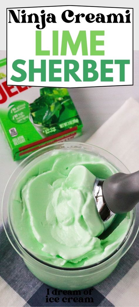 If you need an easy lime sherbet recipe for your Ninja Creami machine, this is it! Made with lime Jello®, it's a deliciously creamy treat that comes together quickly. Lime Jello Recipes Desserts, Ninja Creami Lime Sorbet, Jello Sherbet Recipes, Ninja Creami Frosted Lemonade, Ninja Creami Lactose Free Recipes, Ninja Creami Lime Sherbert, Ninja Creami Sherbet, Sherbet Recipes Ice Cream Maker, Ninja Creami Recipes For Kids