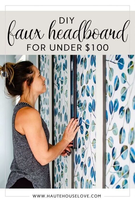 Peel And Stick Tile Headboard, Diy Faux Headboard, Faux Headboard Ideas, Headboard With Wallpaper, Diy Queen Headboard, Fake Headboard Ideas, Fake Headboard, Alternative Headboard, Peel And Stick Headboard