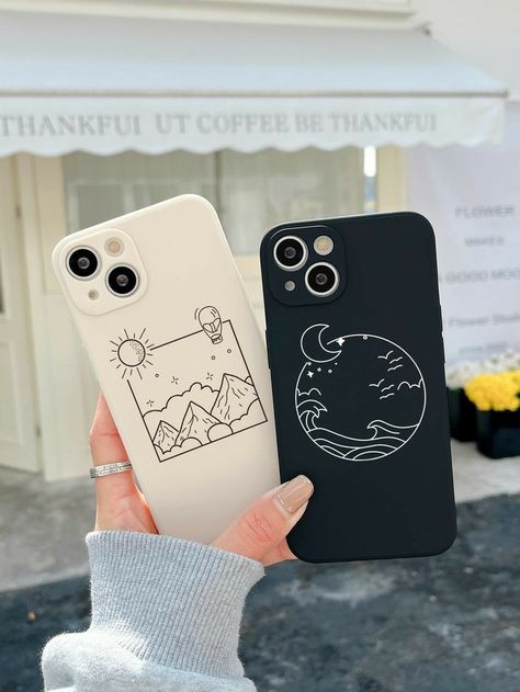 Phone Case Ideas Black And White, White Phone Case Ideas, Black Phone Case Ideas, Phone Case Prints, Black And White Phone Case, Phone Cases Black, Phone Case Diy Paint, Friends Phone Case, Matching Phone Cases