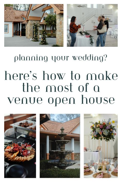 It can be hard to know what venue you want to book for your wedding if you haven’t been there. Enter: venue open houses. These are the perfect way to begin your wedding planning process, so read on to make sure you attend your venue’s open house prepared to get the answers you need. Wedding Venue Open House Ideas, Venue Open House Ideas, Opening An Event Venue Spaces, Wedding Open House Ideas, How To Start A Wedding Venue Business, Event Rentals Showroom, Event Venue Business, Wedding Open House, Venue Business