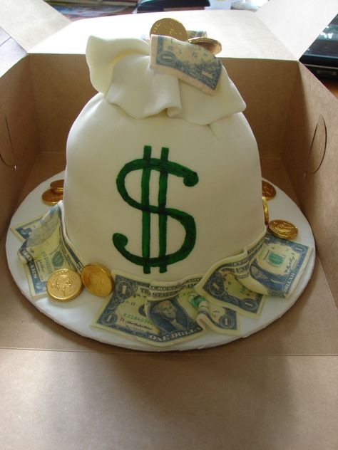 6" 3-layered cake covered in MMF (bag) with edible image & chocolate $$. TFL! Cake Reaction Pic, Fun Ways To Give Money, Dollar Bill Cake, Creative Ways To Give Money, Ways To Give Money, Money Birthday Cake, Money Birthday, Dad Birthday Cakes, Money Cake