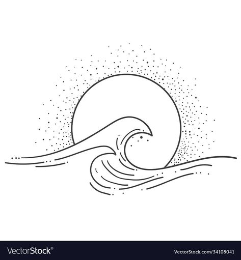 Wave Line Drawing, Ocean Line Art, Ocean Wave Drawing, Wave Outline, Sun Outline, Mangas Tattoo, Wave Drawing, Wave Illustration, Waves Line