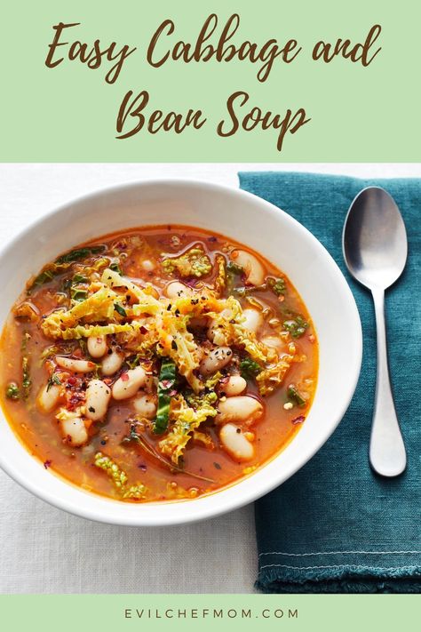 Cabbage Soup With White Beans, Cabbage And Bean Soup, Butter Bean Soup, Pastina Soup, Meatless Meal, Northern Beans, Roasted Cherry Tomatoes, Salad Sauce, White Bean Soup