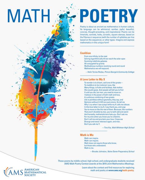 AMS :: Math and Poetry and the AMS Math Poetry competition Poetry Competition, Fibonacci Sequence, Inspirational Poems, Free Event, School Resources, Community College, Design Thinking, Love Poems, Thought Provoking