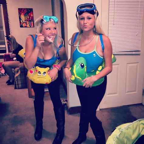 Halloween scuba diver costume Diy Diver Costume, Swimmer Costume Halloween, Snorkel Costume, Underwater Theme Outfit, Underwater Party Outfit, Underwater Costume Ideas, Scuba Diving Costume, Beach Costume Ideas, Diy Scuba Diver Costume