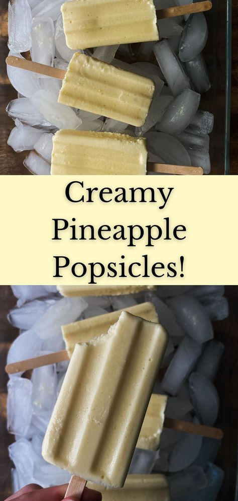 Enjoy a homemade pineapple popsicle outside on a hot summer day! These creamy and tropical pops will be a hit with the whole family, adults, and little ones alike. This pineapple popsicle recipe is a healthier take on this delicious treat. While we spend more and more time outdoors in the heat, homemade popsicles and water are essentials for keeping cool out there! | Helathy summer dessert recipe Pineapple Popsicles Recipes, Mango Popsicle Recipes, Pineapple Popsicles, Breakfast Popsicles, Sorbet Ice Cream, Healthy Popsicles, Homestead Kitchen, Homemade Spice Blends, Simple Farmhouse