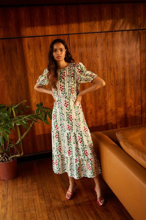 Ushering in a fresh start, spring brings a needed sense of optimism. Providing the perfect mix of premium wardrobe heroes and invite-ready styles, discover the brand-new season collection. Floral Midi Dress Outfit, Frills Dress, Pretty Midi Dresses, Conscious Clothing, Stripe Midi Dress, Midi Dress Floral, New In Fashion, Oasis Dress, Golden Days