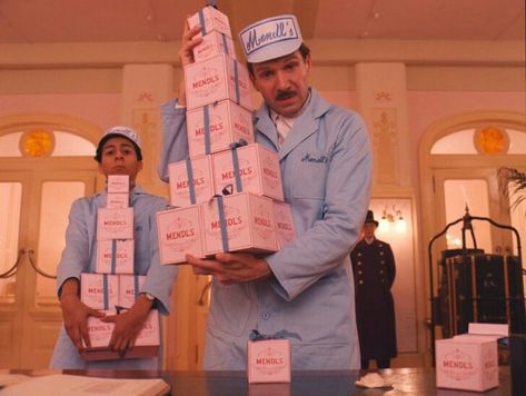 Grand Budapest Hotel | M. Gustave Ralph Fiennes, Zero Moustafa Tony Revolori, Mendl's Wes Anderson frame still shot screensaver wallpaper Tony Revolori, Wes Anderson Movies, Wes Anderson Films, Grand Budapest, Grand Budapest Hotel, Ralph Fiennes, Movie Screencaps, Budapest Hotel, Cult Movies