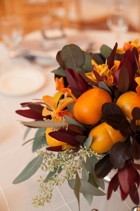 Persimmon Wedding Reception Centerpiece Wedding Reception Centerpiece, Rustic Arrangements, Wedding Arch Rustic, Seasonal Fruits, Rustic Wedding Guest Book, Wedding Reception Centerpieces, Wedding Ceremony Backdrop, Fall Wedding Centerpieces, Reception Centerpieces