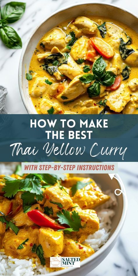 Dinner's easy with our 30-minute Thai Yellow Curry. Whether you use chicken breast or thighs, you'll end up with a meal that's flavorful but not too spicy. It's perfect for a quick, tasty dinner after a long day. Grab the recipe with a click and start cooking! Thai Recipes Crockpot, Easy Yellow Curry Recipe, Ted Thai Chicken Curry, Authentic Yellow Curry, Easy Healthy Curry, Thai Chicken Curry Recipe Easy, Mild Thai Curry, Best Yellow Curry Recipe, Coconut Yellow Curry Chicken