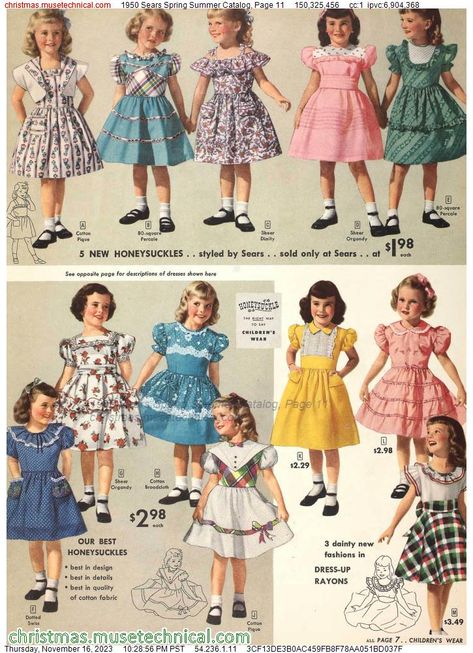 1950s Kids Fashion, 1950s Girls Fashion, 1950s Dress Patterns, 1950s Girls, Fashion 1910, Vintage Girls Clothes, Girls Spring Dresses, Aria Montgomery, Vintage Girls Dresses