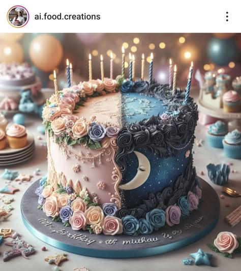 Gem Stone Cake, Moon And Sun Party, Sun And Moon Theme Party, Sun And Moon Birthday Party, 22nd Birthday Cake For Guys, Moon Cake Ideas, Sun And Moon Cake, Celestial Birthday Cake, Moon Cake Design