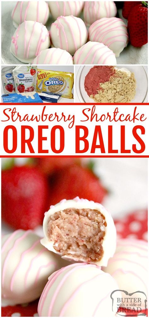 Easy Food To Sell From Home, Strawberry Balls No Bake, Strawberry Shortcake Snacks, Poor Desserts, Creative Dessert Ideas For Parties, No Bake Valentine Treats, Strawberry Shortcake Strawberries, Cookie Balls No Bake, Oreo Cakepop