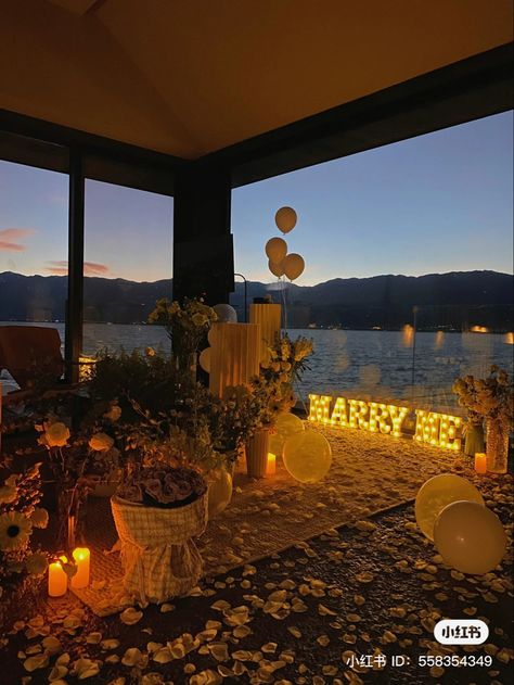 Hotel Proposal Ideas Romantic, Marry Me Lights Proposal, Classy Proposal Ideas, Intimate Proposal Ideas Romantic, Indoor Proposal Ideas, Private Engagement Proposal, Backyard Proposal Ideas, Private Proposal Ideas, Intimate Proposal Ideas