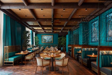 Polynesian Interior Design, Polynesian Decor, Island Restaurant, Bamboo Ceiling, Hawaiian Homes, Polynesian Islands, Grosvenor House, Turquoise Colour, Tiki Lounge