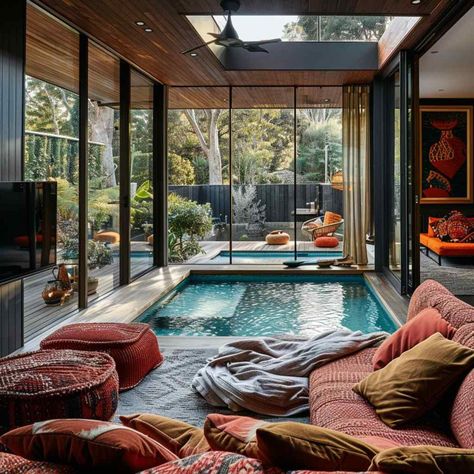 Living Room Pool, Seoul Apartment, Tiny House Living Room, Pool Indoor, Indoor Pool Design, Mega Millions, Thai House, Small House Interior, Hampton House