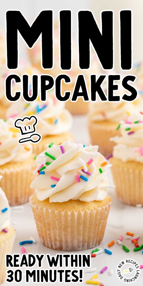 Mini Cupcakes Mini Cupcakes For Birthday, Easy Mini Cupcakes, Best Mini Cupcake Recipe, Small Batch Of Cupcakes, Mini Cupcakes Wedding, Mini Cupcakes Ideas, Mini Cupcakes Recipe, Mini Cupcake Recipe, Mini Vanilla Cupcakes