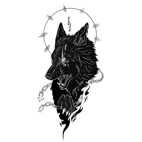 Nordic Fenrir Tattoo, Lycan Tattoo Design, Scary Wolf Tattoo, Wolf And Bunny Tattoo, Fenrir Tattoo Design Norse Mythology, Minimalistic Wolf Tattoo, Gothic Wolf Tattoo, Fenrir Tattoo Mythology, Blackwork Wolf Tattoo