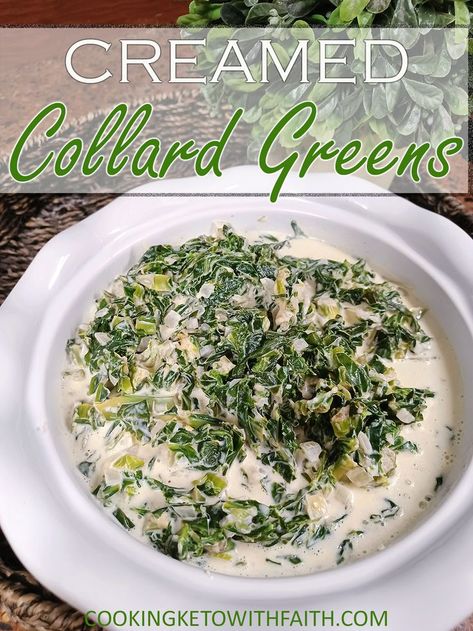 Keto Collard Greens Recipe, Creamed Collard Greens Recipe, Creamed Collard Greens, Creamy Collard Greens Recipe, Creamed Greens, Southern Collard Greens, Collard Greens Recipe, Keto Sides, Christmas Sides