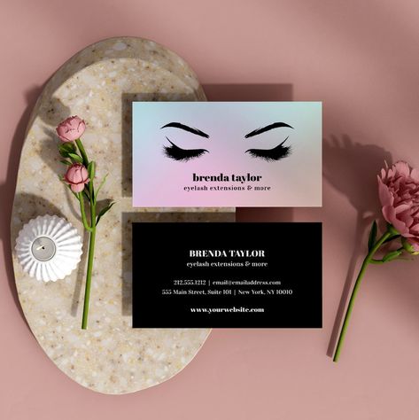 Rose Gold Background, Sophisticated Business Card, Minimalistic Illustration, Rose Gold Backgrounds, Holographic Background, Professional Business Card, Brow Bar, Lash Artist, Beauty Brands