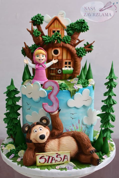 Masa And Bear Cake, Marsha And The Bear Cake, Macha Cake, Masha And Bear Cake, Cartoon Character Cake, Masha And The Bear Cake, Masha And Bear, Rodjendanske Torte, Cartoon Birthday Cake