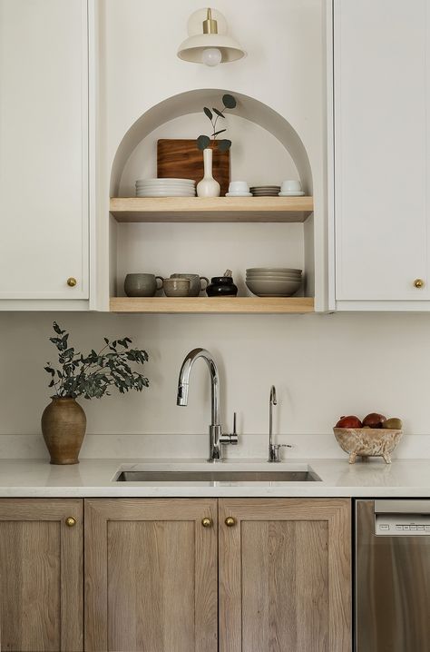 Shelf Over Sink, Shannon Tate, Small Corner Cabinet, Countertop Height, Small Kitchen Decoration, Comfortable Kitchen, New Countertops, Kitchen Redesign, Upper Cabinets