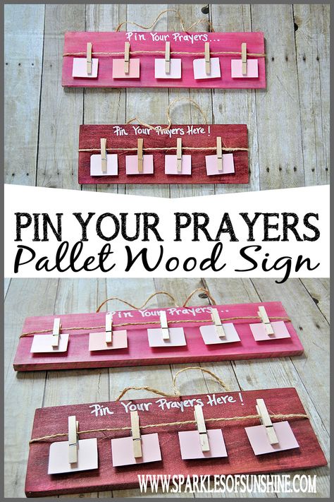 Learn how to make your own Pin Your Prayers pallet wood sign for your home at Sparkles of Sunshine. Make Your Own Pins, Craft Night Projects, Mops Crafts, Bible School Crafts, Prayer Wall, Christian Crafts, Wood Pallet Signs, Vbs Crafts, Church Crafts