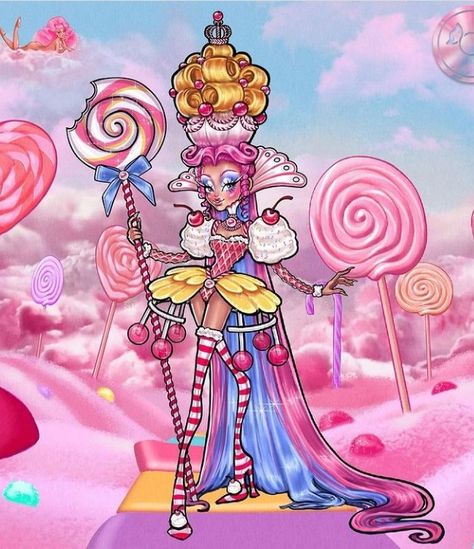 Candy Character Design, Candyland Costume, Candy Land Characters, Cane Accessories, Candy Land Game, Candy People, Drag Art, Rococo Era, Carnaval Costume