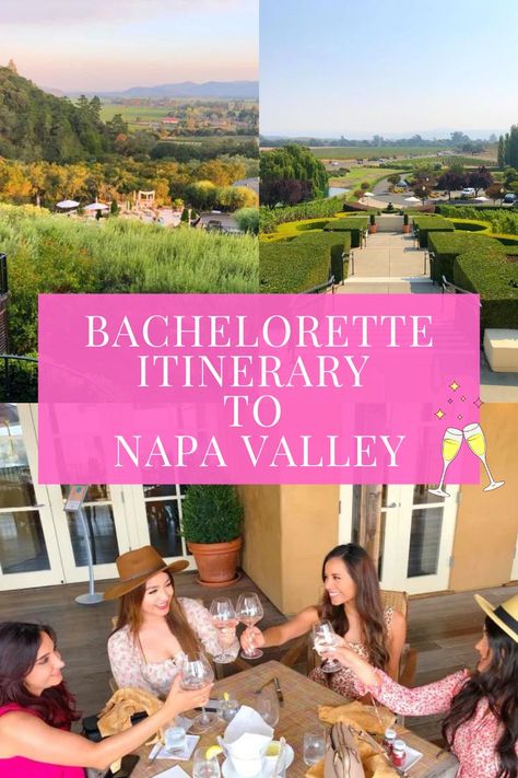 Toast to the bride-to-be with the ultimate Napa Valley bachelorette itinerary. Soak in the breathtaking rolling hills and vineyards scenery, and explore charming towns and boutiques. Start planning your Napa Valley bachelorette party now and create memories that will last a lifetime with this guide. Napa Valley Bachelorette Party, Napa Valley Bachelorette, Bachelorette Outfit Themes, Party Itinerary, Bachelorette Party Itinerary, Napa Valley Trip, Bachelorette Party Weekend, Bachelorette Itinerary, Bridesmaid Duties