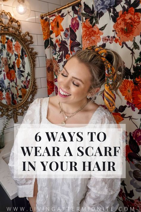 6 Ways to Wear a Scarf in Your Hair | How to Wear a Scarf in Your Hair | Hair Tutorial | Summer Hair Tutorials | Hair Tutorial Videos Hairdos With Scarves, Hair Scarf With Claw Clip, How To Use A Scarf In Your Hair, Scarves In Hair, Hairstyles With Scarf, Summer Hair Tutorials, Hair Scarf Tutorial, Trendy Scarf, Wearing A Scarf