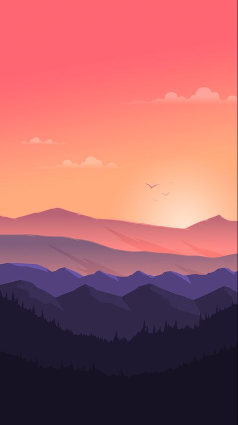 Minimalist Mountain Wallpaper, Mountain Wallpaper Iphone, Sunset Minimalist, 2d Landscape, Iphone Wallpaper Mountains, Minimal Mountain, Wallpapers Cool, Autumn Leaves Background, Minimalist Mountain