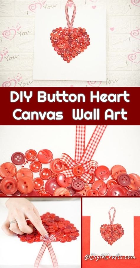 Turn a simple canvas into a beautiful button heart to hang on your wall this Valentine's Day!  A great simple craft for kids or adults! #buttonart #canvaswallart #buttonheart #buttonheartcanvas #easyvalentinescraft #valentinesdaydecor Ideas For Teachers Day, Diy Valentine's Crafts, Easy Card Making, Card Making Ideas Easy, How To Make Cards, Button Heart, Cozy Romantic, Easy Valentine Crafts, Valentine Crafts For Kids