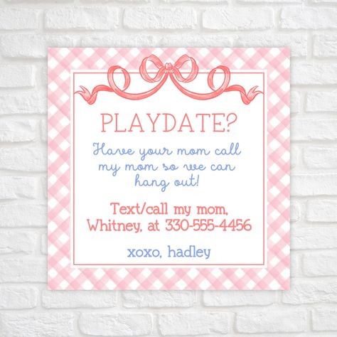 Playdate Invitation, Playdate Cards, Contact Card, Cards For Kids, Calling Card, End Of School Year, Summer Cards, Call My Mom, Mary Elizabeth