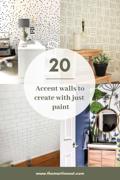 20 DIY Handpainted Accent Walls - themartinnest.com Wall Paint Bathroom, Diy Accent Wall Paint, Sponge Painting Walls, Faux Concrete Wall, Modern Vintage Bedrooms, Paint Bathroom, Repose Gray Sherwin Williams, Concrete Creations, Accent Wall Stencil