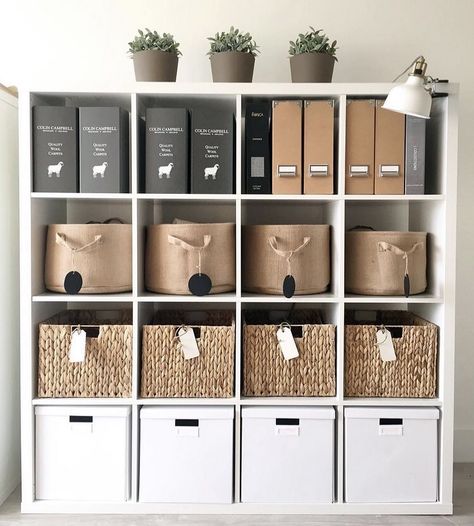 Easy Office Decor, Office With Storage Ideas, Ikea Home Office Storage, Cabinet Organization Office, Office Shelf Organization, Small Office Storage Ideas, Small Home Office Storage, Office Storage Design, Diy Office Storage