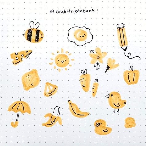 Yellow Doodles Aesthetic, Orange Doodles Colour, Yellow Drawing Aesthetic, Yellow Things To Draw, Yellow Journal Ideas, Yellow Aesthetic Drawing, Highlighter Doodles, Yellow Drawings, Yellow Doodles