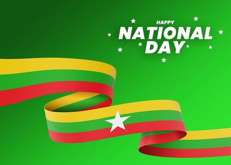 Myanmar flag design national independenc... | Premium Psd #Freepik #psd #national-flag #country-flags #3d-flag #flag Myanmar National Day, Independence Day Banner, Myanmar Flag, Happy National Day, Flag Country, Leaf Images, Backdrop Design, National Day, National Flag