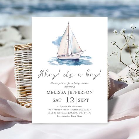 Ahoy it's a Boy | Boat Baby Shower Invitation | Zazzle Baby Shower Nautical Theme Boy, Tranquility Painting, Twin Boys Baby Shower, Watercolor Nautical, Nautical Baby Shower Invitations, Ahoy Its A Boy, Joyous Celebration, Nautical Baby Shower, Teddy Bear Baby Shower