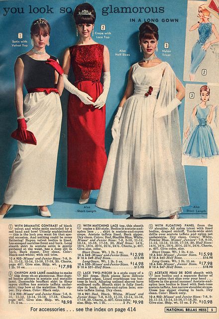 Glamorously gorgeous evening gowns from 1964. Vintage Catalog, 1960’s Fashion, 1960s Dresses, 1960s Outfits, Panty Hose, 1960's Fashion, 60s 70s Fashion, Fashion 1960s, Garter Belts