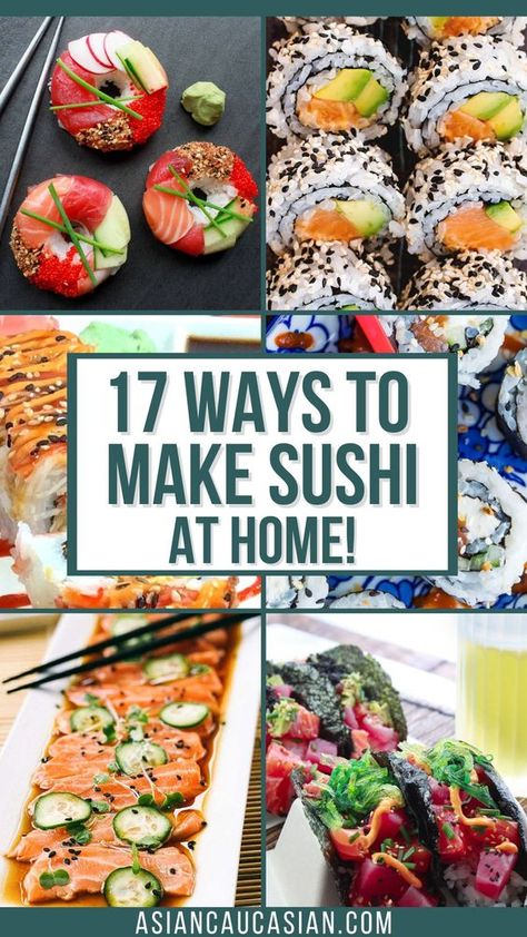 Diy Sushi Party, Shaggy Dog Sushi Recipe, Sushi Appetizers Ideas, Sushi Dips, Sushi Filling Ideas, Sushi For Beginners, Sushi Recipes For Beginners, Cooked Sushi Rolls, Making Sushi At Home