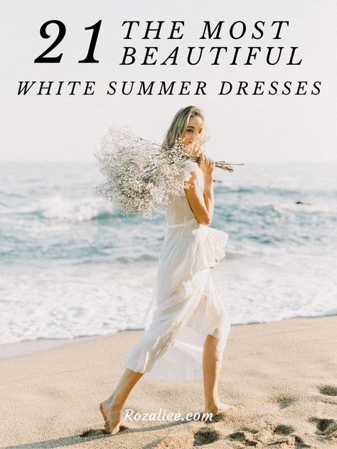 You'll see the most beautiful and most comfortable white summer dresses for women in different lengths and different styles that are best to wear this summer! White Womens Dresses, White Beach Dress Summer Casual, White Beach Dress Outfit, White Beachy Dresses, Beachy White Dress, White Dresses Summer, Beach Outfit Dress, Summer Flowy Dresses, White Summer Dresses