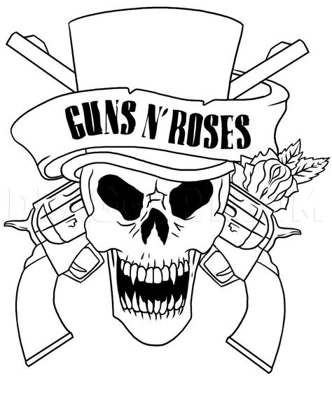 How To Draw Guns N Roses Skull, Step by Step, Drawing Guide, by Dawn | dragoart.com Tattoo Coloring Book, Rose Coloring Pages, Skull Coloring Pages, Roses Tattoo, Roses Drawing, Desenho Tattoo, Tattoo Outline, Guided Drawing, Free Printable Coloring Pages