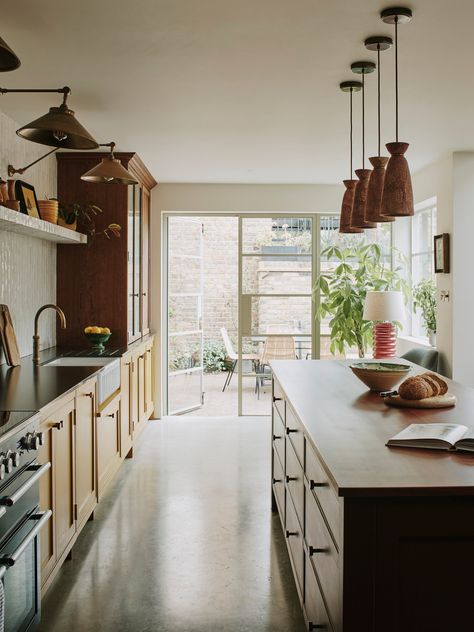 Kitchen To Patio, Victorian Terrace Kitchen, Lion House, Recessed Shelves, Terrace Kitchen, Townhouse Interior, Victorian Terrace House, Victorian Townhouse, Paint And Paper Library