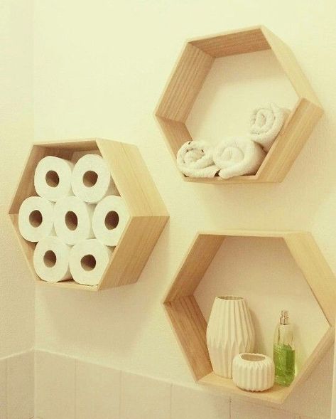 Bathroom Bee Decor, Hexagon Toilet Paper Holder, Honeycomb Shelves Bathroom, Elegant Spa Decor, Bee Bathroom Decor Ideas, Bumble Bee Bathroom Decor, Hexagon Shelf Ideas, Bumble Bee Bathroom Ideas, Honey Bee Bathroom Theme