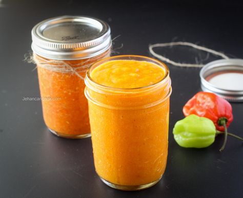 CARIBBEAN PEPPER SAUCE Jamaican Pepper Sauce, Guyanese Pepper Sauce, Caribbean Pepper Sauce Recipe, Cilantro Chutney, Pepper Sauce Recipe, Homemade Hot Sauce, Trini Food, Hot Sauce Recipes, Caribbean Cuisine