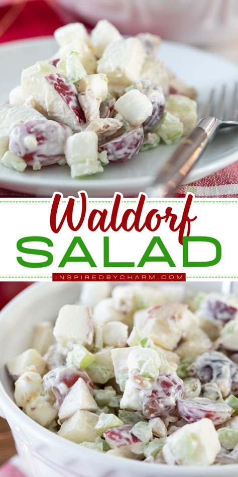 Elevate your holiday meals with the BEST Waldorf Salad recipe! This creamy, fresh delight combines apples, walnuts, and celery for a classic dish that’s perfect as an easy Christmas side dish or Thanksgiving side idea. Save this classic Waldorf salad recipe for later! Salads For Birthday Parties, Simple Sides For Dinner, Waldorf Salad Recipe Original, Angel Hair Chicken, Easy Christmas Meals, Different Thanksgiving Dinner Ideas, Sides For Thanksgiving Dinner, Best Waldorf Salad Recipe, Easy Waldorf Salad