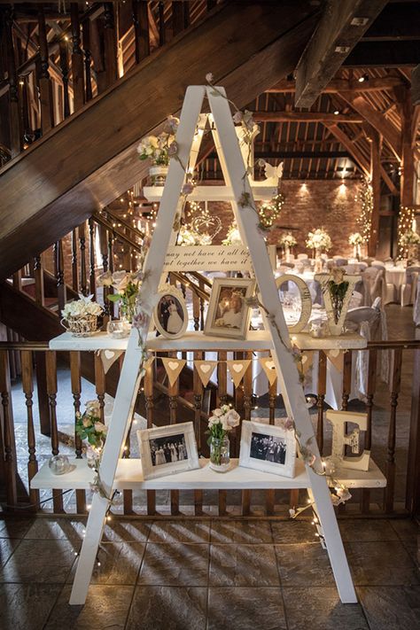 Wedding Ladder, Ladder Wedding, Winter Barn Weddings, Rustic Country Wedding Decorations, Ladder Display, Wedding Photo Display, Fun Wedding Decor, Boda Diy, Elegant Winter Wedding